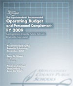Cover of the Superintendent's Recommended FY 2009 Operating Budget and Personnel Complement