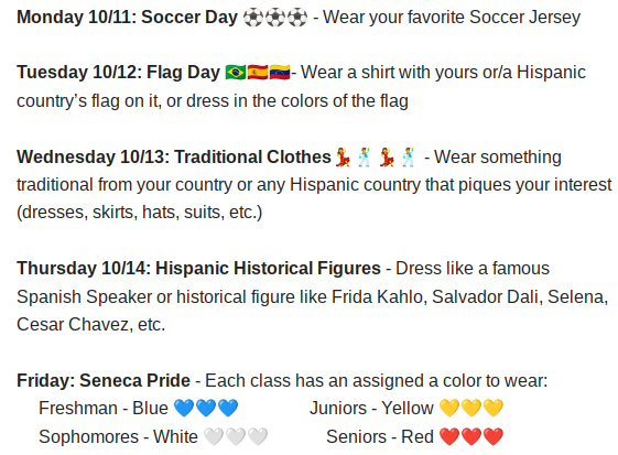 Hispanic Heritage Month Spirit Week Flyer