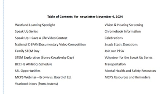 Table of Contents November 4 2024