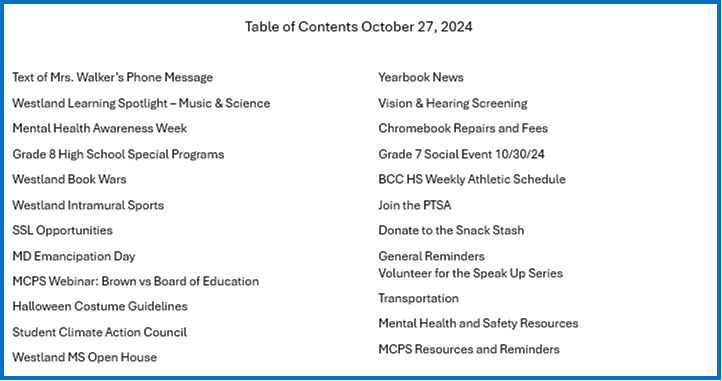 Table of Contents October 27 2024