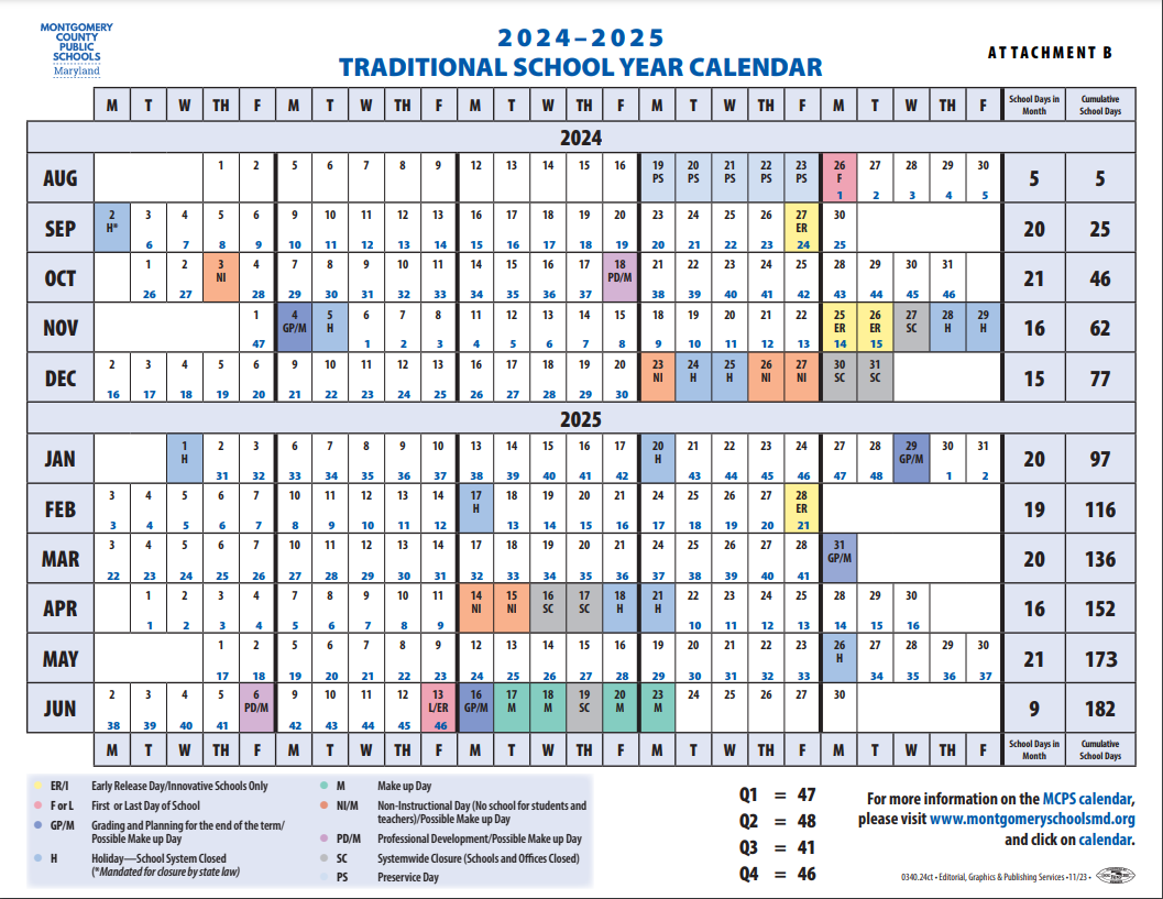 MCPS FY25 Traditional Calendar