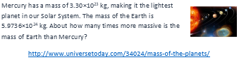 Mercury and Earth Mass Question